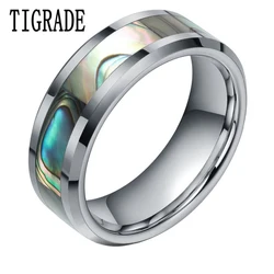 Tigrade-男性用グリーンアワビをちりばめたタングステンカーバイドリング,6/8mm,ポリッシュ仕上げ,結婚指輪,婚約,ファッションジュエリー