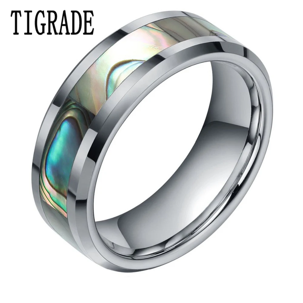 TIGRADE 6/8MM Zielony Abalone Inlay Pierścionek z węglika wolframu dla mężczyzny Polerowane wykończenie Męska obrączka zaręczynowa Biżuteria modowa