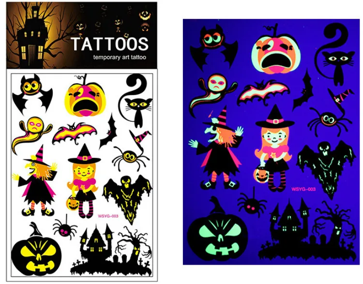 

New Horror Holloween Fluorescent Scar Deco Arm Temporary Tattoo Halloween Florescent Body Tattoo Sticker Waterproof tatuajes