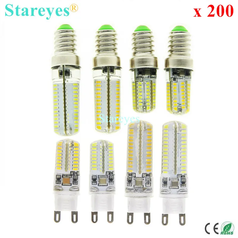 

Free shipping 200 pcs Silicone E14 G9 6W 9W 3014 SMD 64 104 LED LED Corn lamp Droplight Chandelier candle Pendant bulb light