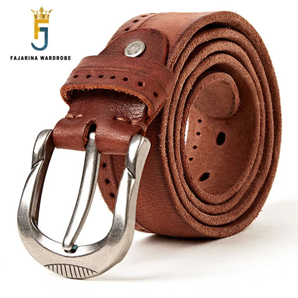 

FAJARINA Brand Name Quality Striped Genuine Leather Belts Men's Fashion Man Pin Buckle Belts for Men Cow Skin Belt N17FJ300