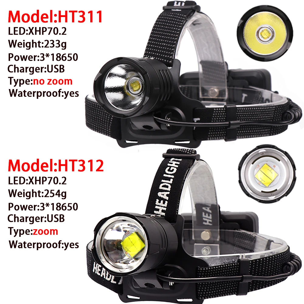 XLAMP XHP70.2 most powerful led headlamp usb charge headlight waterproof use 3*18650 battery rechargeable torch head lamp