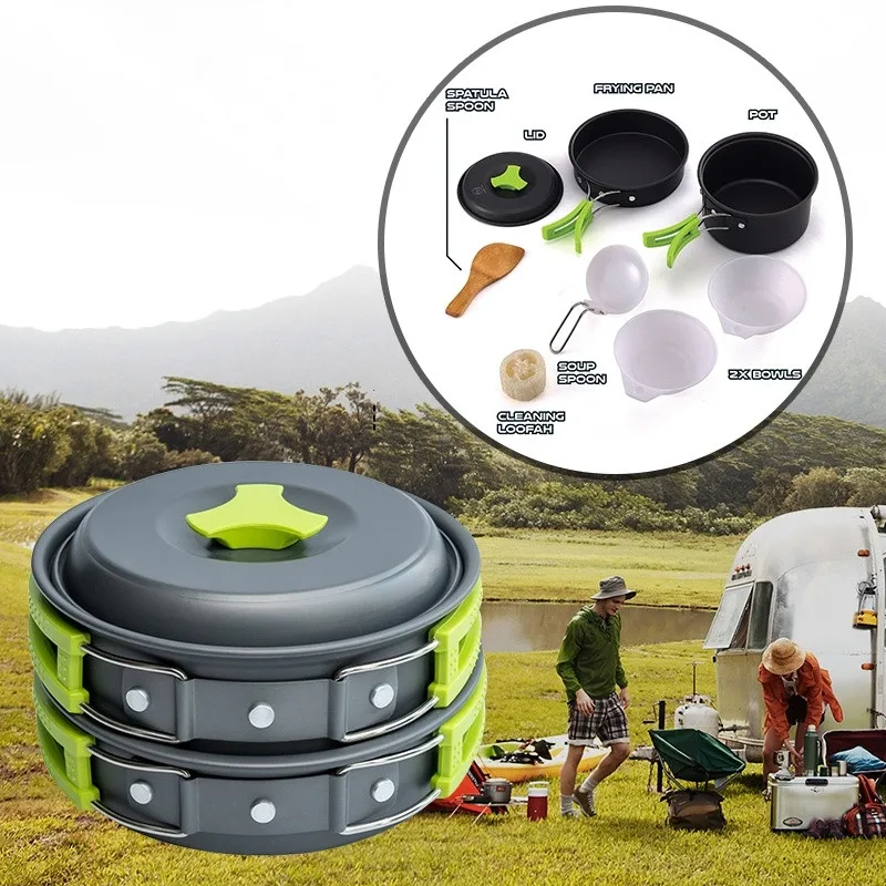 Outdoor Cookware Set Camping Cooking Equipment Utensils Kit Folding Cookset Backpacking Gear Scouting Survival Hiking Dishwear