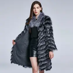 Abrigo cálido de invierno para mujer, abrigo de piel auténtica con cuello de pelo de zorro, ropa de mujer con cuello redondo, moda cálida, novedad de 2021