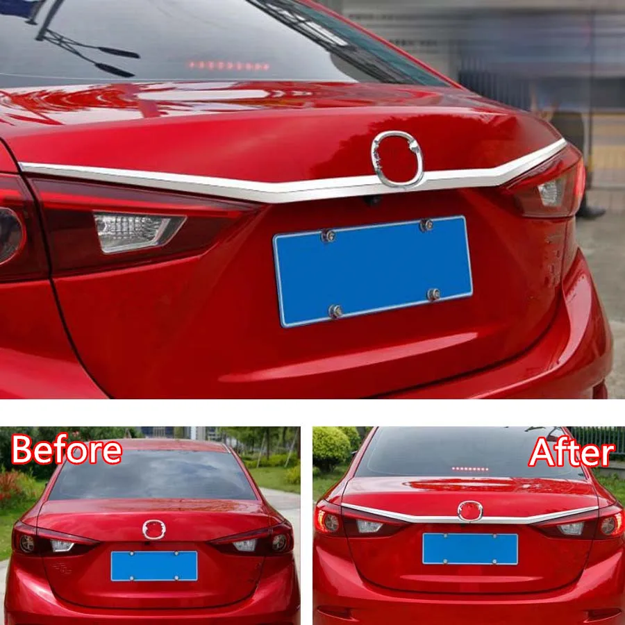 Fit For Mazda 3 Axela Sedan 4dr 2014 2015 2016 2017 2018 Car Rear Trunk Door Strips Styling Trim Bumper Cover Stickers 2Pcs ABS