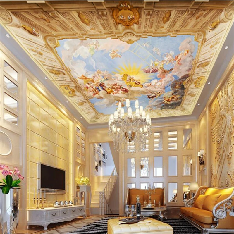 wellyu Custom Wallpaper 3d European Integrated Ceiling Fresco Zenith Painting Church обои Background papel de pared 3d wallpaper