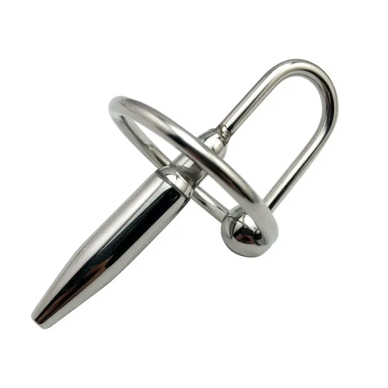 Male small size stainless steel metal urethral penis plug probe Prince Wand massager with pull ring BDSM insert sex toy for men