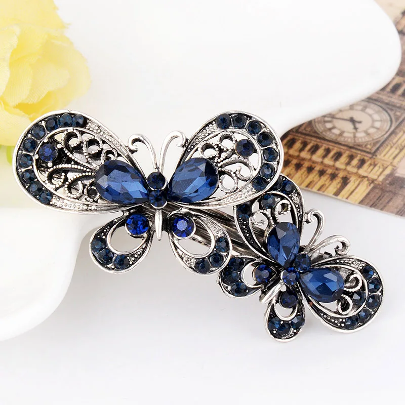 

Women and Girls Hair Grip Retro Crystal Stud Butterfly Fashion Elegance Hair Dress and Accessories Royal Blue Free Shipping