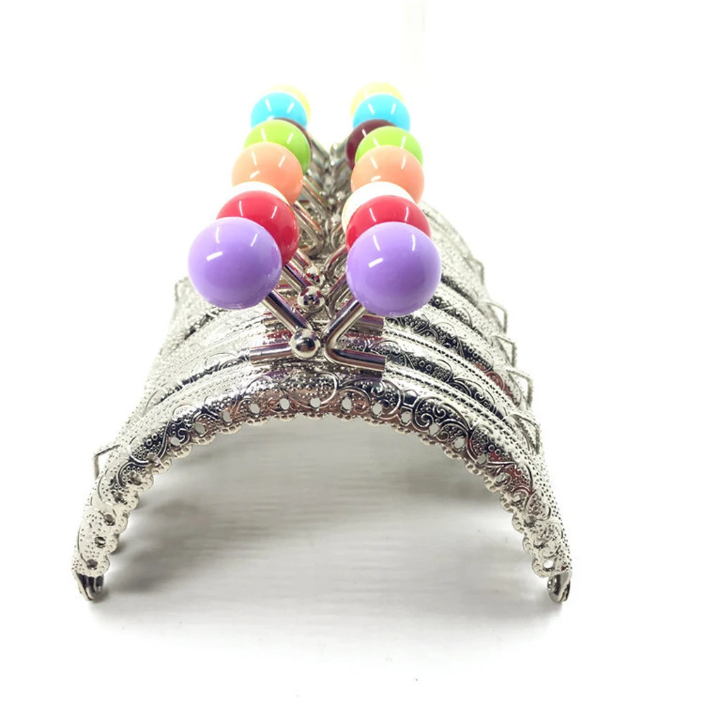 8.5cm candy ball kiss buckle knurling purse frame silver color women coin bag making DIY metal clasp 10pcs/lot