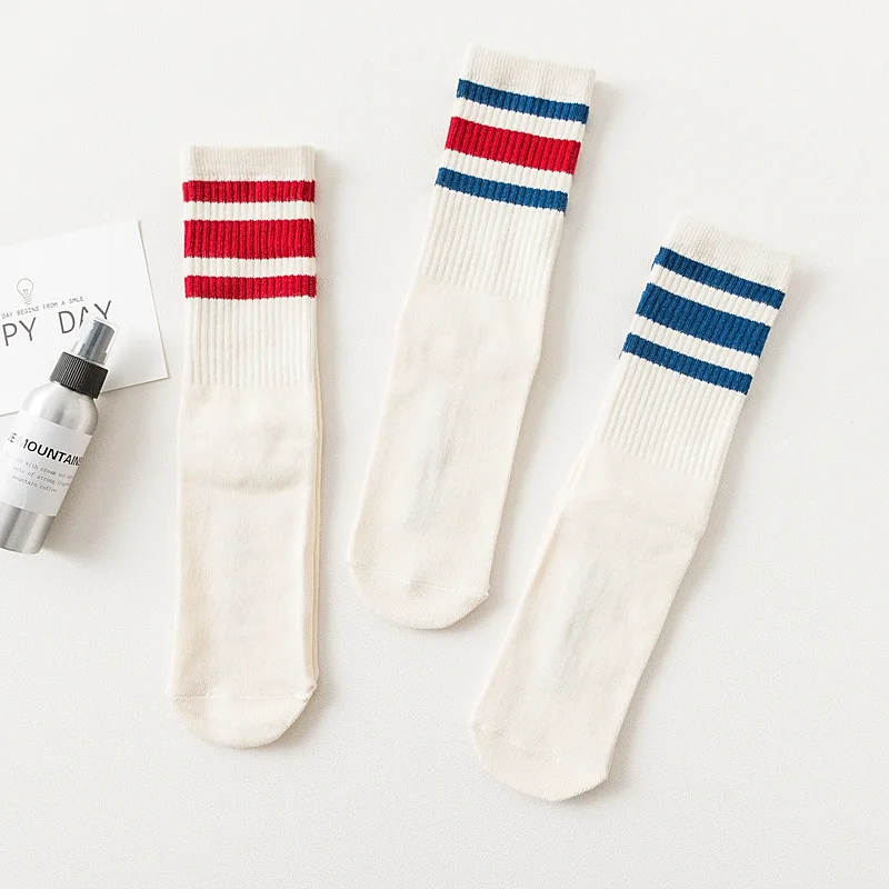 Novelty Three Bar Stripe Fashion Korea Harajuku Street Socks Women Soft Comfort White Cotton Socks Female Hosiery Autumn Winter