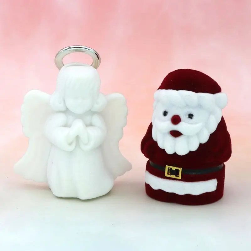 Velvet Lovely Angel Santa Claus Christmas Necklace Ring Earrings Casket Present Gift Boxes For Jewellry Wrap Holder Wholesale