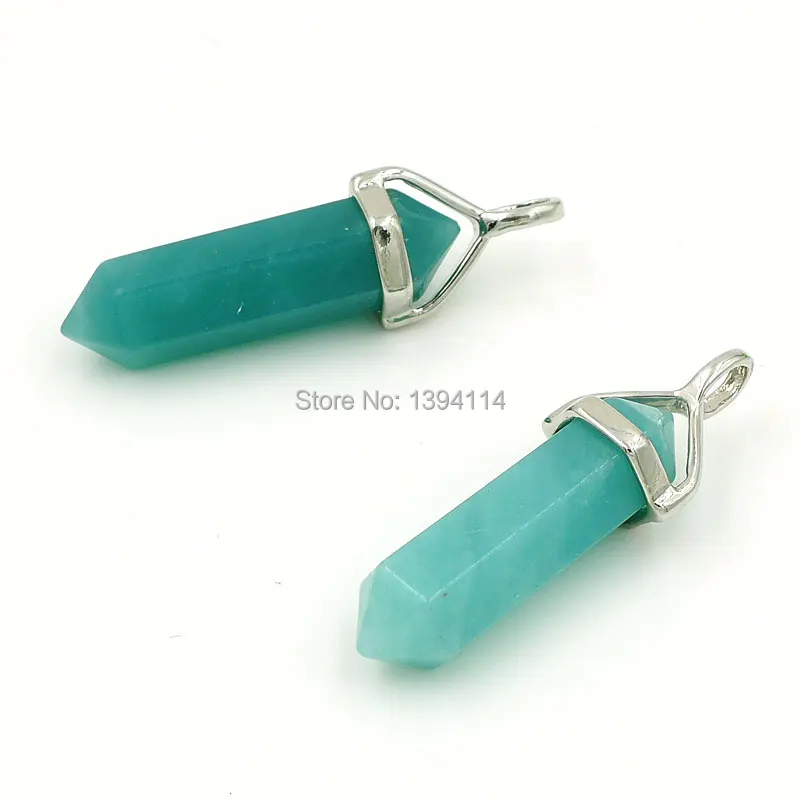 Imagem -02 - Amazonite Hexagon Pillar Lucky Point Colagem Pendant Aprox 40x10 mm Natural