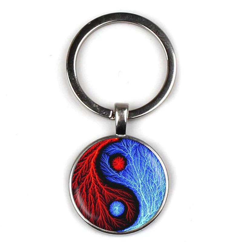 Vintage Yin Yang Gossip Pendant Keychain Jewelry Glass Dome Witchcraft Pendant Fashion Crystal Charm Bag Lady man Key Ring Gift