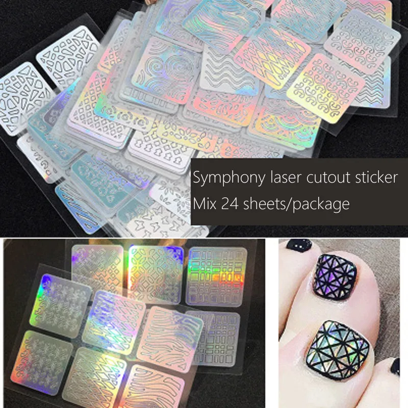 12/24 Laser Hollow Nail Stencil Stickers Transfer Guide Template Heart Star Nail Art Template Decals Nail Decoration Sticker