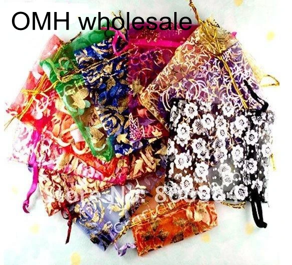 OMH-bolsas de Organza para embalaje de joyas, 10 piezas, 15 colores mezclados, corazón de amor, flores rosas, Navidad, boda, BZ08-21 de regalo