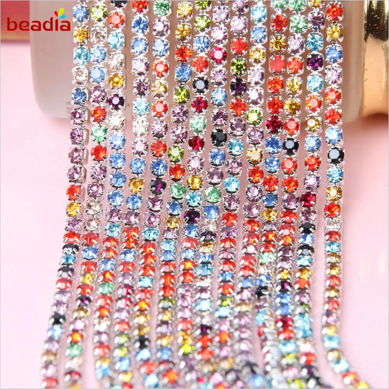 Hot Sale High Density 2/2.5/2.8/3mm Mix color Transparent Rhinestone Chain For DIY Phone Craft Sewing Clothes Accessories