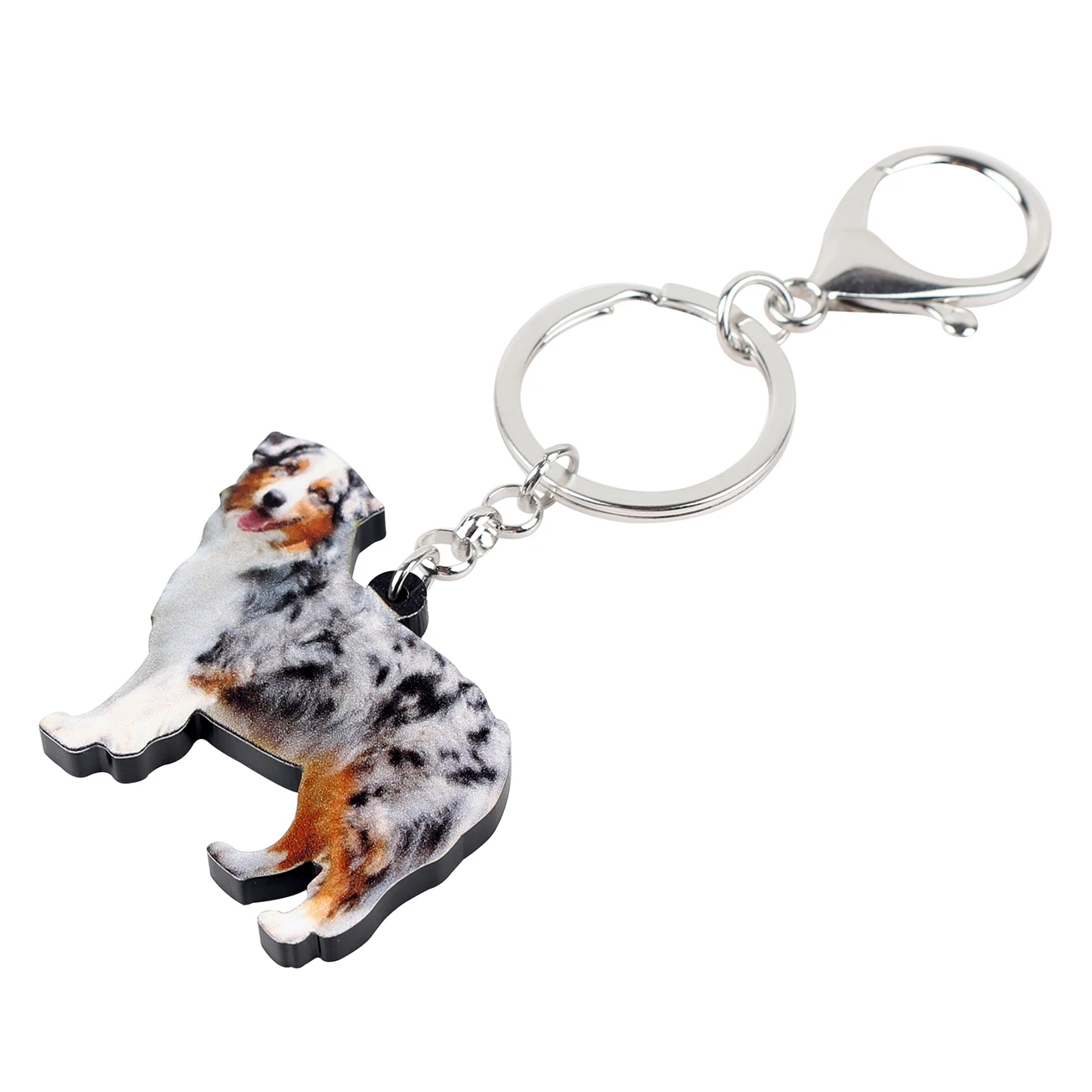 WEVENI Acrylic Australian Shepherd Dog Key Chains Keychains Holder Animal Jewelry For Women Girls Bag Car Wallet Charms Pendant