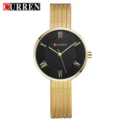 CURREN Women Watches Top Brand Luxury Stainless Steel Mesh Band Gold casual Watch Ladies Business quartz watch Relogio Feminino