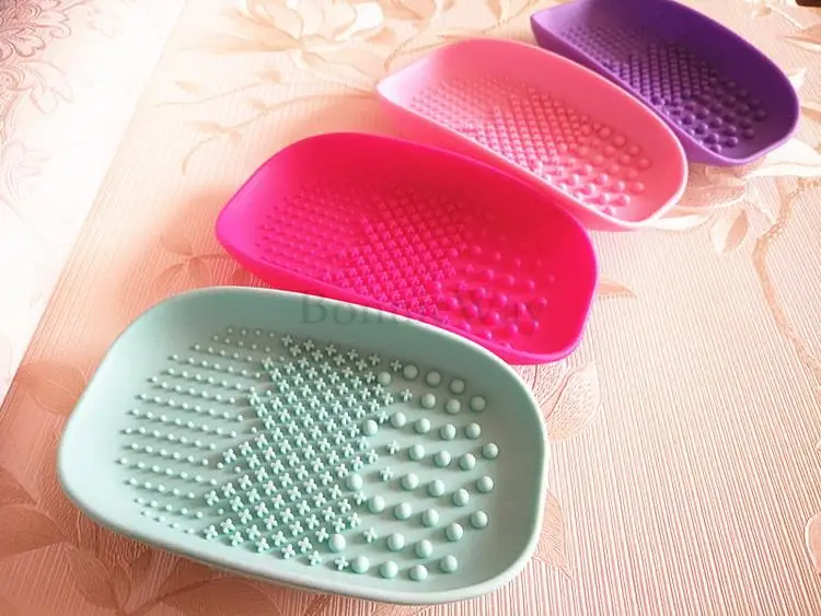 by DHL 200Pcs/Lot Soap box Shape Silicone Makeup Brush Cleaner Washing Tool Scrubber Board Cleaning 10001770