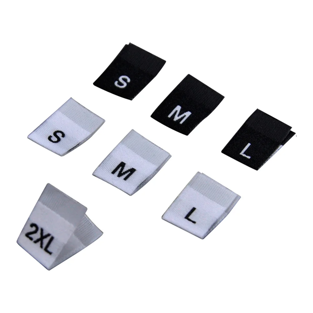 Stock damask size labels for clothes high density size tags for child clothing center fold size label for sewing fabric tag