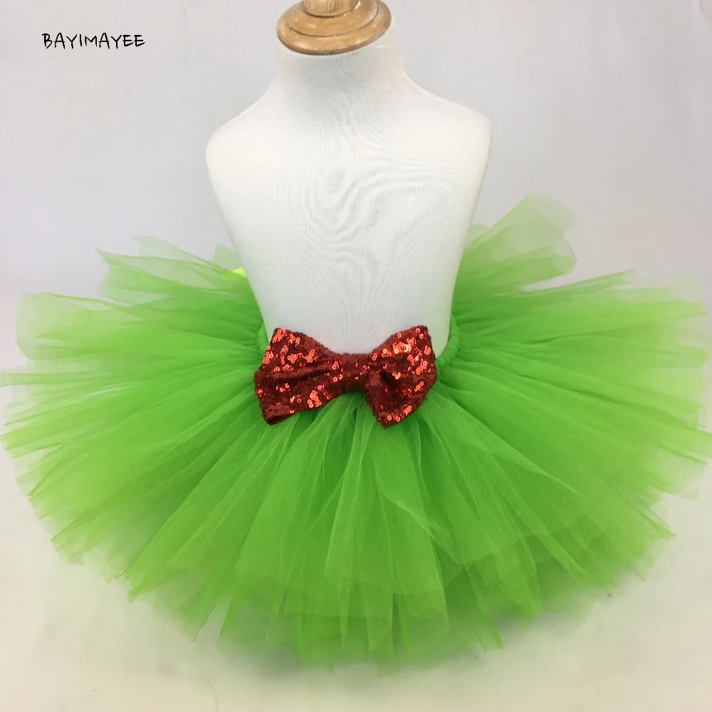 Girls Green Tutu Skirt Baby Tulle Pettiskirts with Silver Sequin Bow Kids Party Skirt Costume Underskirts Children Ballet Tutus