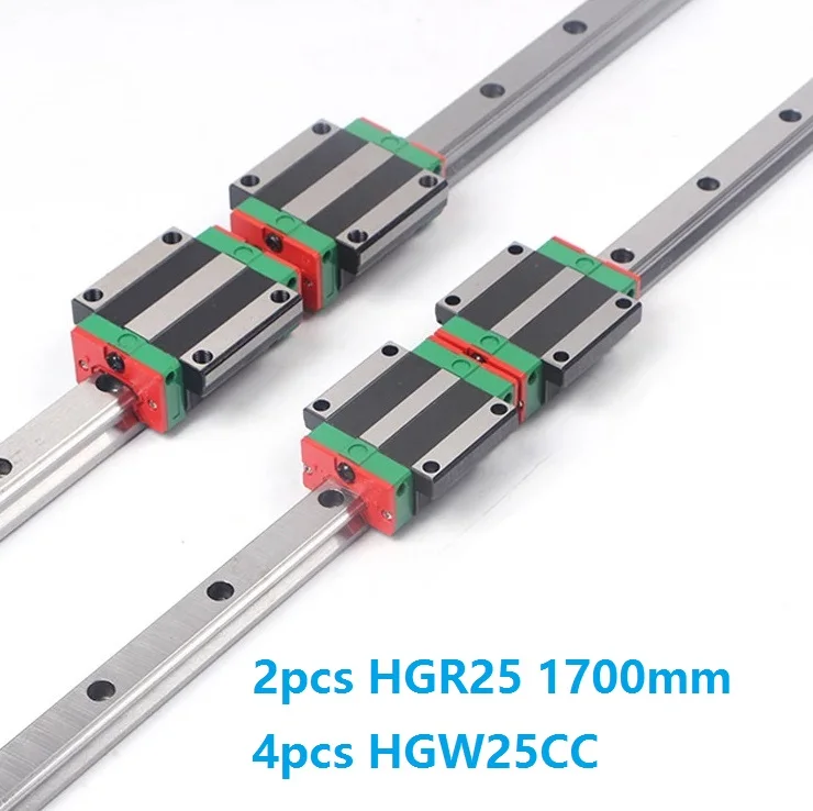 China Made 2pcs Linear Guide Rail HGR25 -L 1700MM + 4pcs HGH25CA Or HGW25CC Linear Slide Block Carriage CNC Parts