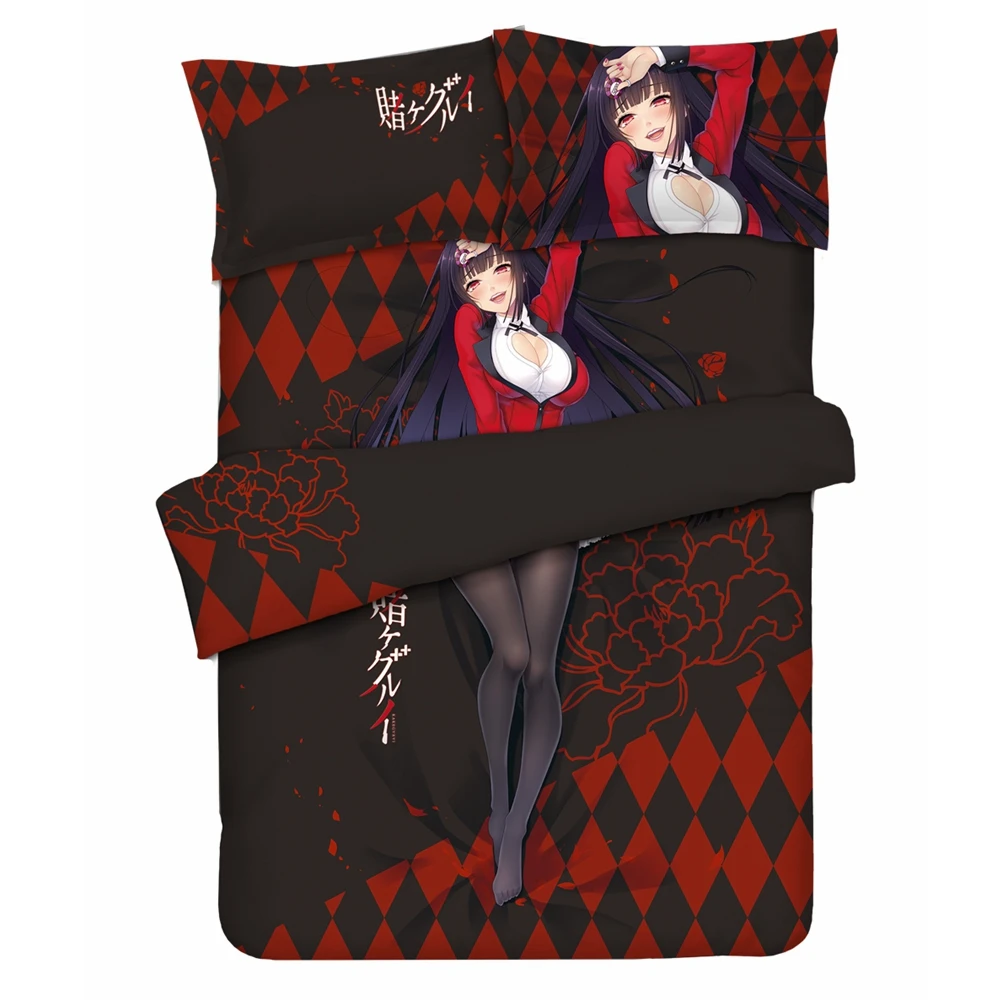 

Anime JK Kakegurui Yumeko Jabami Compulsive Gambler Bedding Sets Bed Manga Cartoon Bedding Washable Clear Pattern Home Decor