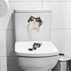 Cute Kitten Cat 3D Wall Stickers Bathroom Cupboard Home Decoration Pvc Art Decals Waterproof Mural Toilet Sticker Wallpaper