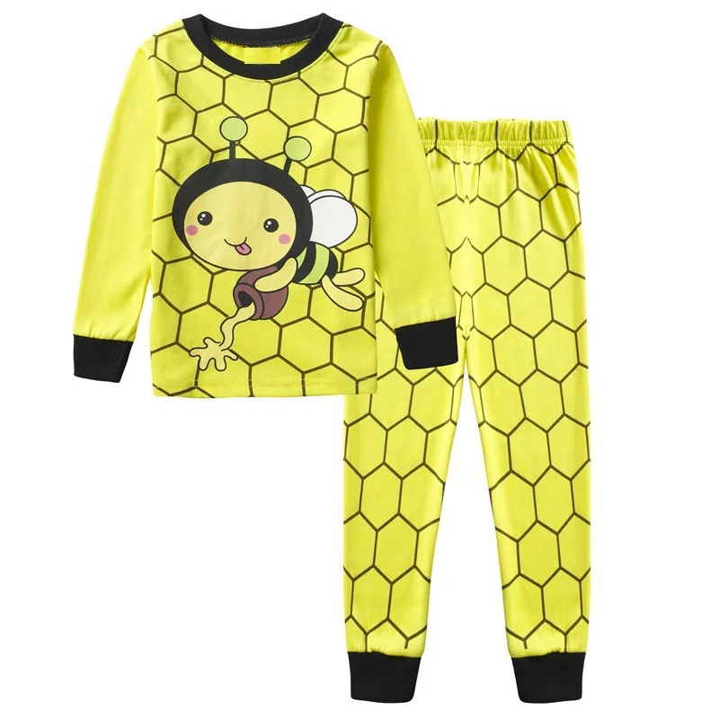 

100% cottonChildren's pajamas set boy cartoon long-sleeved yellow bee home service suit pajamas cartoon pajamas. 2-7Y