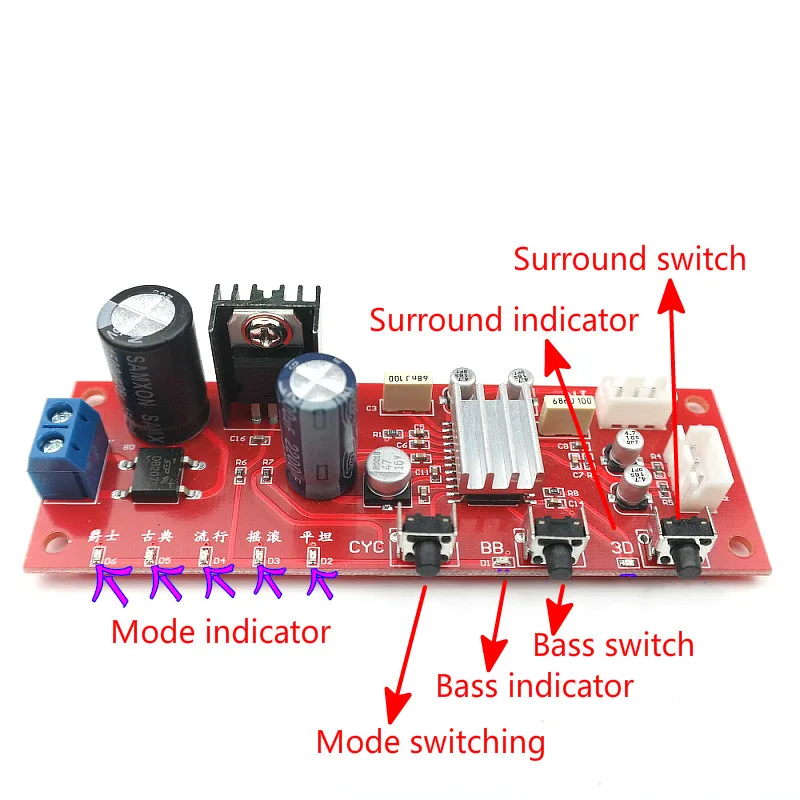 PT2389 DJ Equalizer Tone Preamplifier Board With Enhance Bass 3D Surround effect 2.0 Sound Processing Board 1pcS