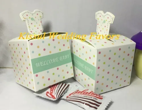 100Pcs Creative Baby Party Decoration Gift box of Welcome baby polka-dotted layette favor boxes and Baby Shower favor candy box