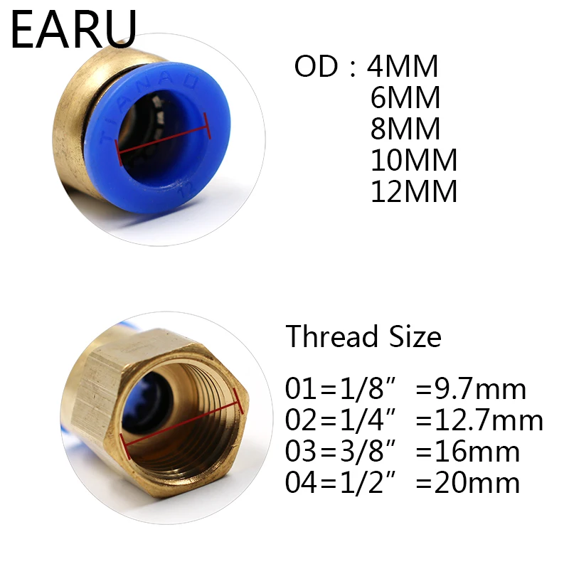 OD 4MM 6MM 8MM 10MM 12MM Pneumatic Connector (1/8'' 1/4'' 3/8'' 1/2'') Female Thread Push In Fitting For Air Pipe Joint Adapter