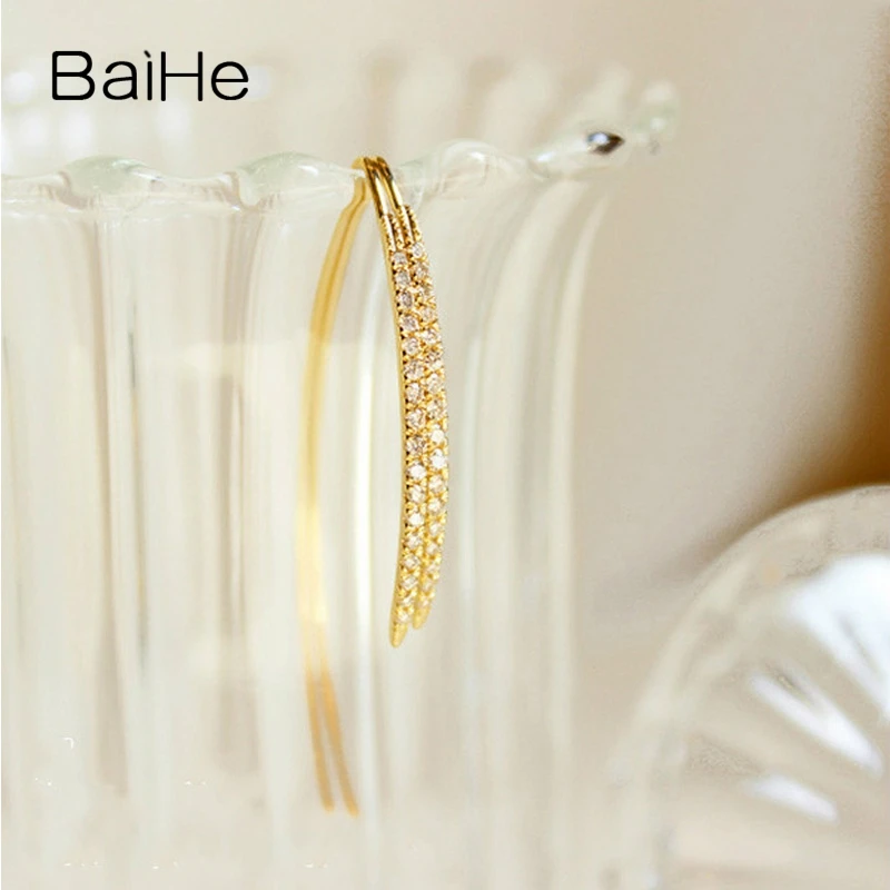 BAIHE Solid 14K Yellow Gold Natural Diamond Ear Hook Stud Earrings Women Wedding Trendy Fine Jewelry boucle d’oreille серьги