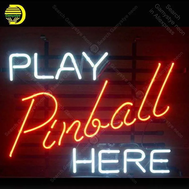 Play pinball here Neon Signs Handcrafted Custom Neon Bulb Beer Bar Pub Game Room Iconic Sign Professional Light Super Bright