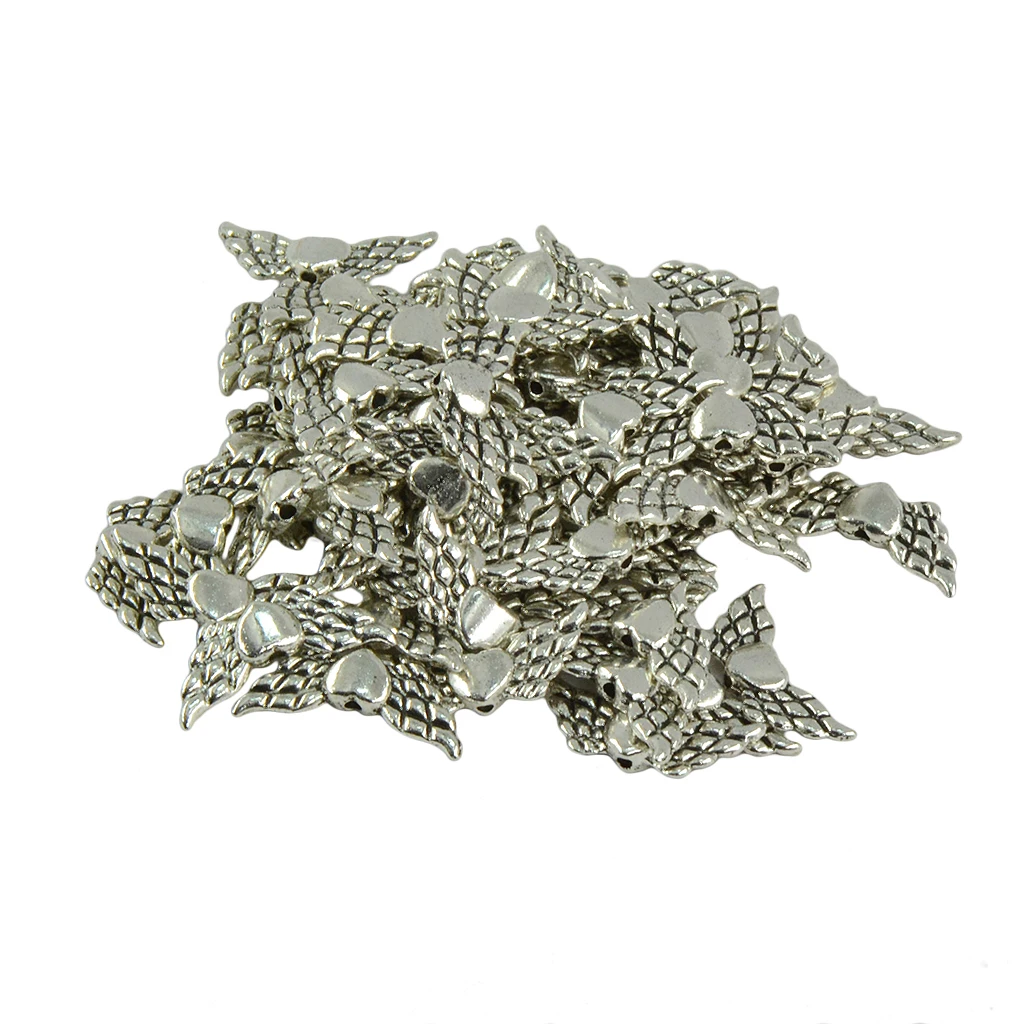 50 Pieces/ Lot Angel Wing Loving Heart Charms Loose Spacer Beads Jewelry DIY Findings Crafts Antique Mental