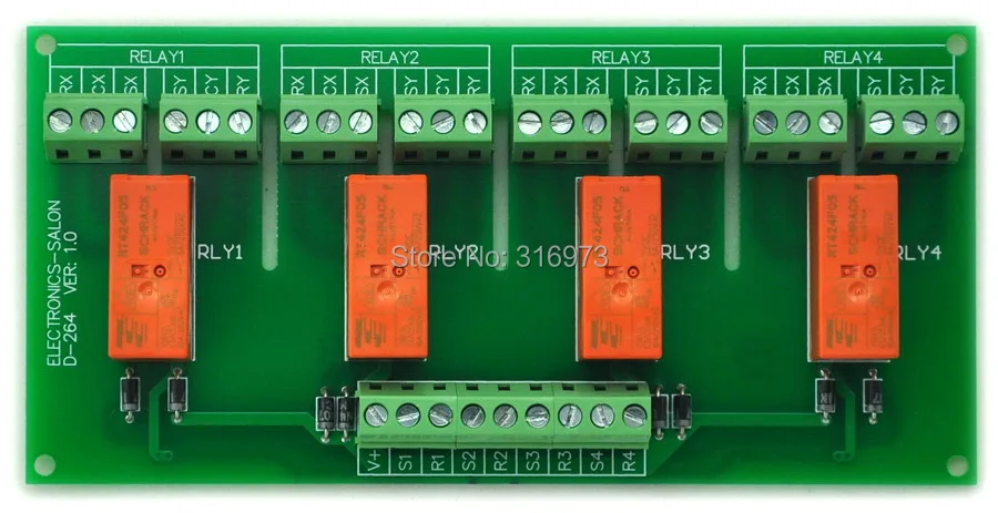 

Passive Bistable/Latching 4 DPDT 8 Amp Power Relay Module, 5V Version, RT424F05