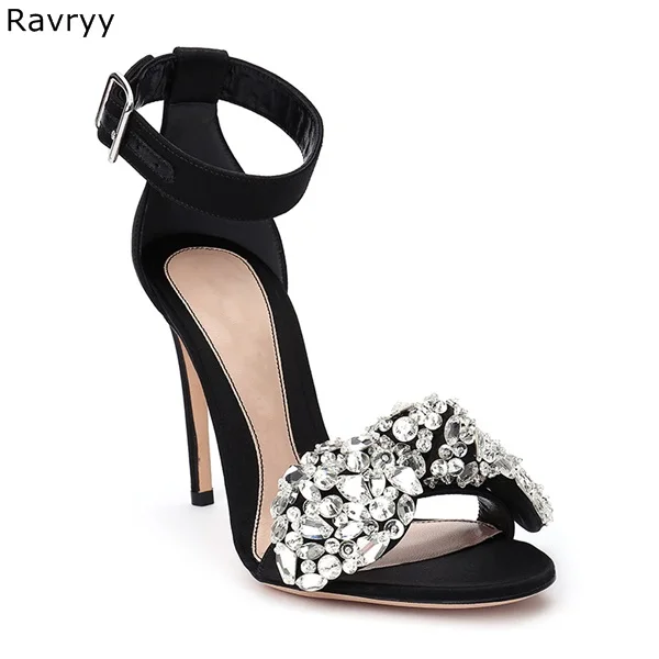 Summer fashion bling bling crystal bowknot Woman sandals black high heels Sexy Pumps female dress shoes wedding party shoes