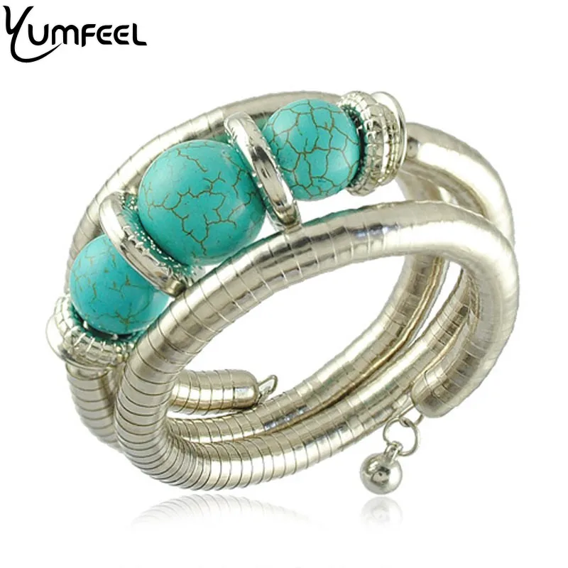 Yumfeel African Beads Bracelet New Arrival Synthetic Stone Bead Bracelet Vintage Silver Color Jewelry for Women