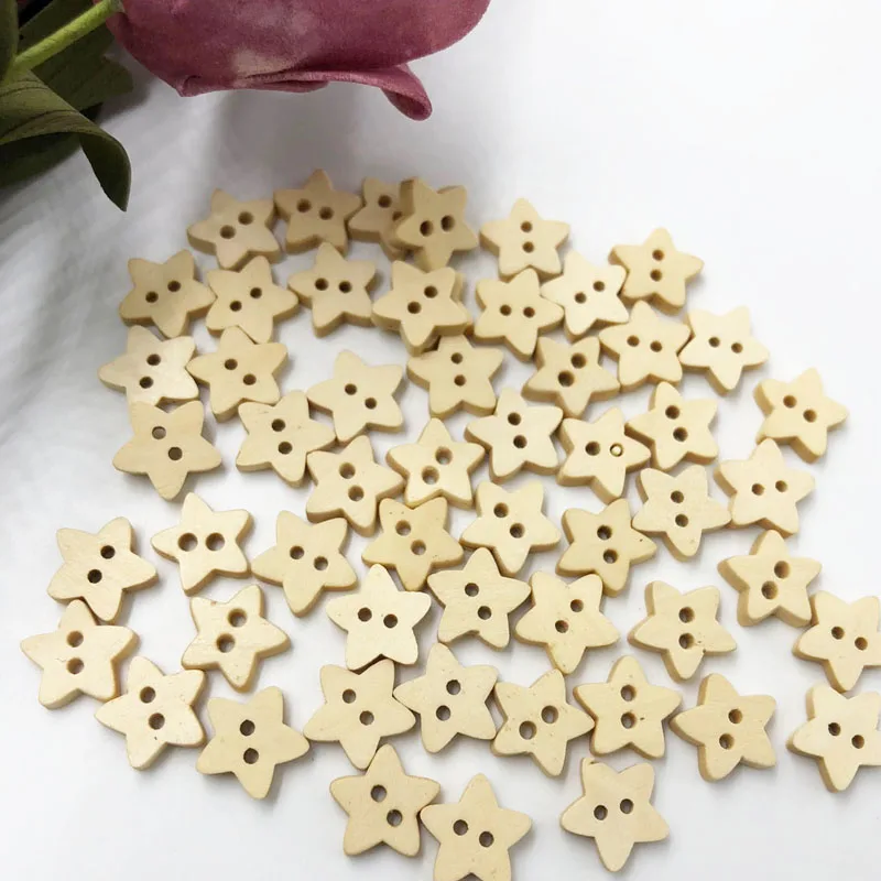 100PCS Natural Color Star Wood Buttons Sewing Scrapbooking Clothing Handwork Gift Home Decor Card Making DIY 13MM Buttons  WB567