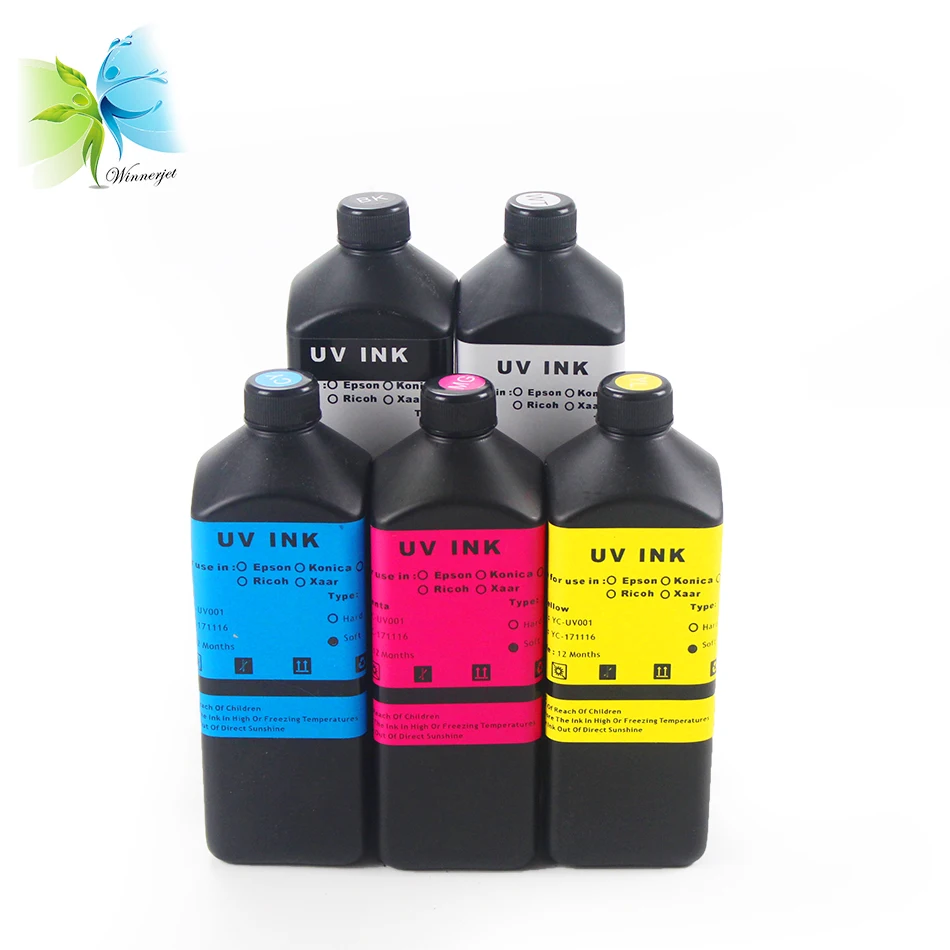 Winnerjet 1000ML UV ink for Epson V540 TX800 XP600 flated printer inkjet uv ink 3D printing effect (BK C M Y WH)