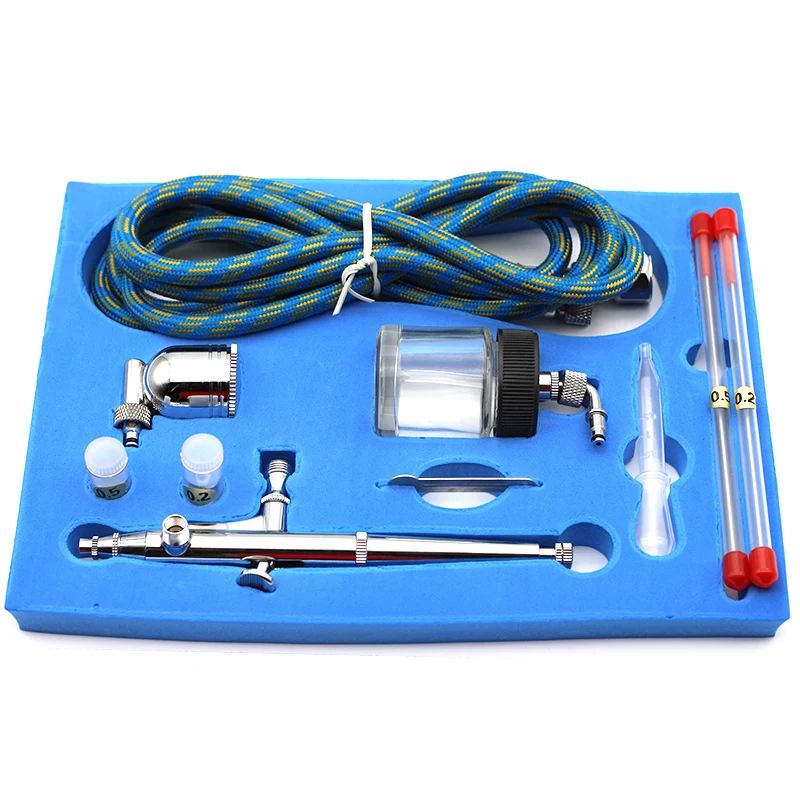 Portable Dual Action Airbrush Air Compressor Kit 0.2mm 0.3mm  0.5mm Needles & Nozzles Craft Cake Paint Art Spray Gun Set