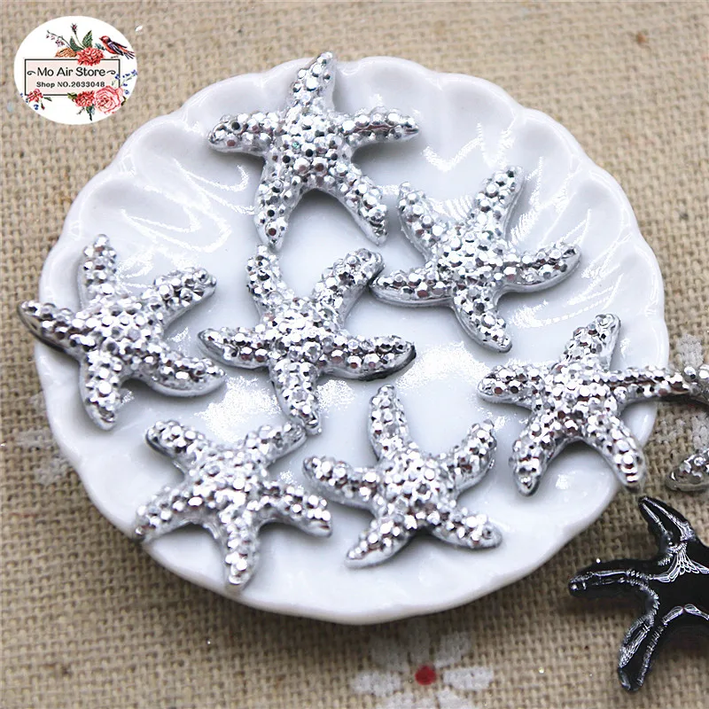 50pcs 16x18mm silver/black sea star resin flatback cabochon DIY jewelry/phone Charm decoration No Hole