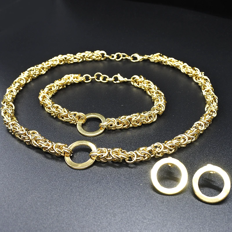 AMUMIU Gold Color Chain Link Necklace Bracelets Earrings Set For Men Women HZTZ112