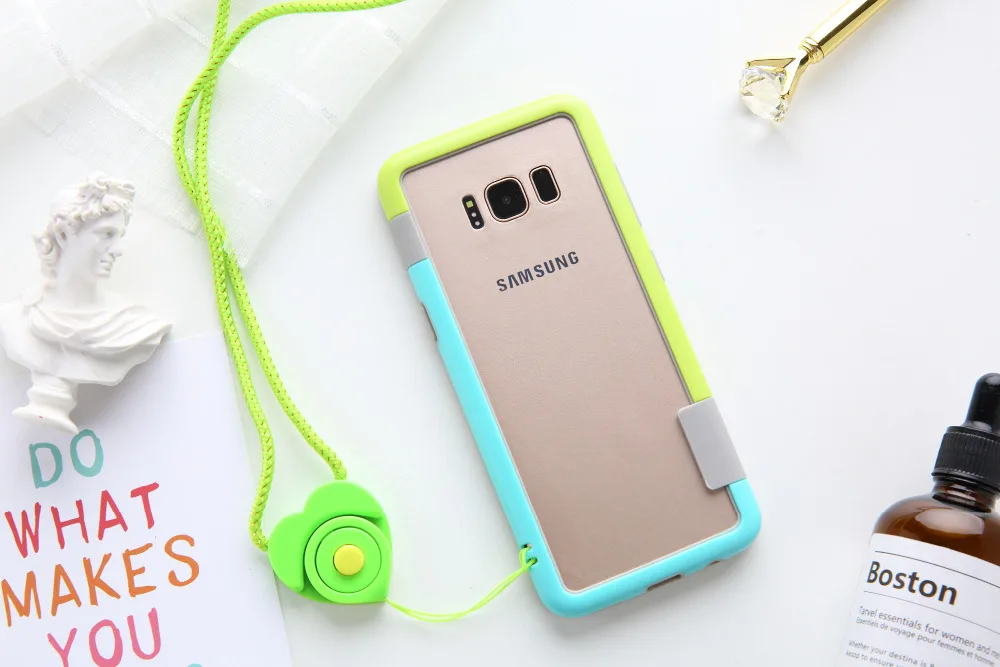 For Sansung Galaxy S10 S9 Plus Case Contrast Color Soft TPU Plastic Bicolor Dots Frame Case With Lanyard Bumper