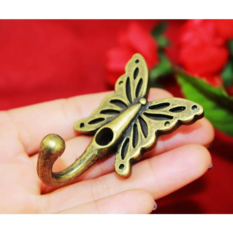 High Quality Butterfly Hooks European Style Antique Mural Hook Cabinets Wardrobe Vintage Coat Handle,Bronze Tone,35*56mm,1PC