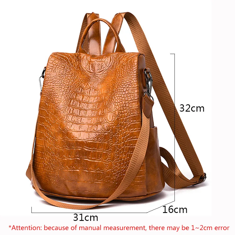 women\'s backpack 2020 new vintage leather  Crocodile trave backpack girls school bag fashion black shoulder bag FENGTING FTB060