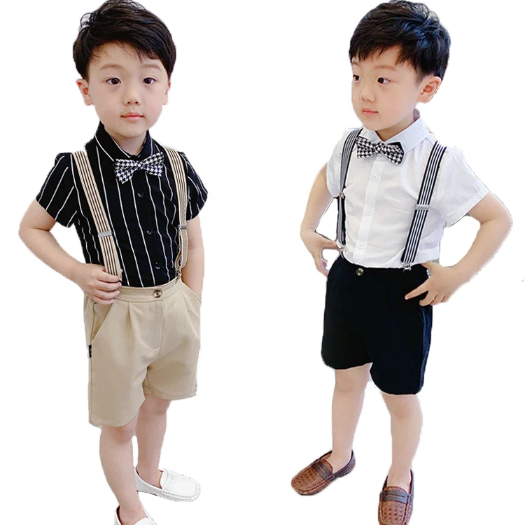 

2021 Summer Children's Clothing Sets Boys Short-sleeved Shirt Strap Shorts Outfits Kids Party Performance Costume