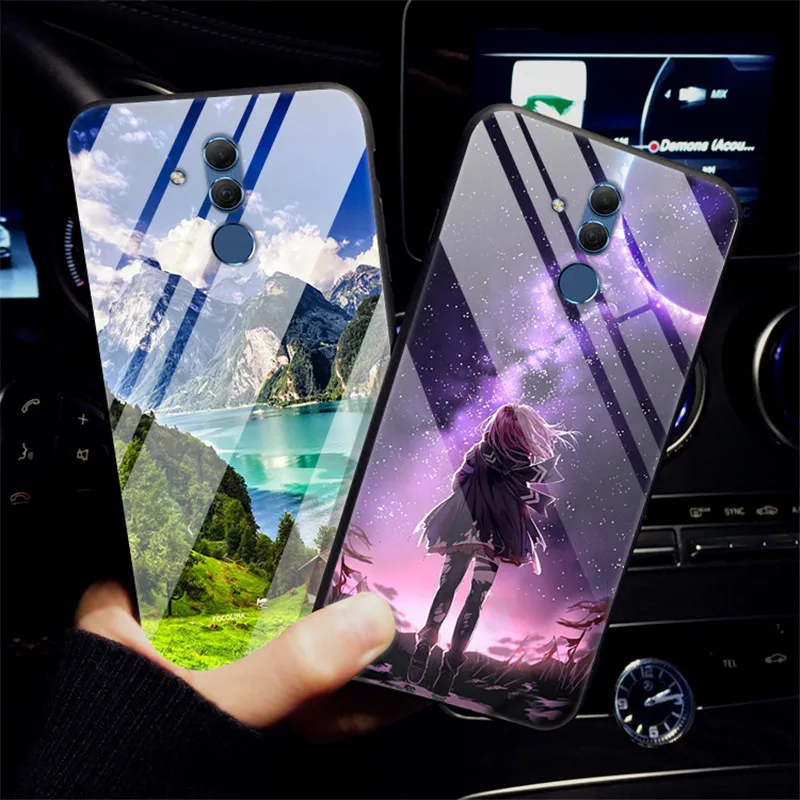 Mate20 Lite Case on For Huawei Mate 20 Lite Cases 6.3 Tempered Glass Silicone Bumper +Hard PC Glass Back Cover Phone Cases Coque