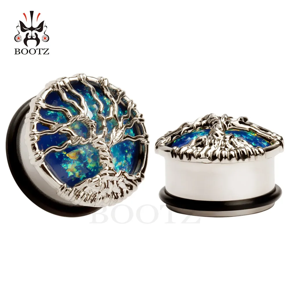 KUBOOZ Zatyczki do uszu Tunele Wskaźniki Piercing Biżuteria do ciała Drzewo życzeń Ekspander ze stali nierdzewnej Biżuteria modowa 00G 10mm do 25mm