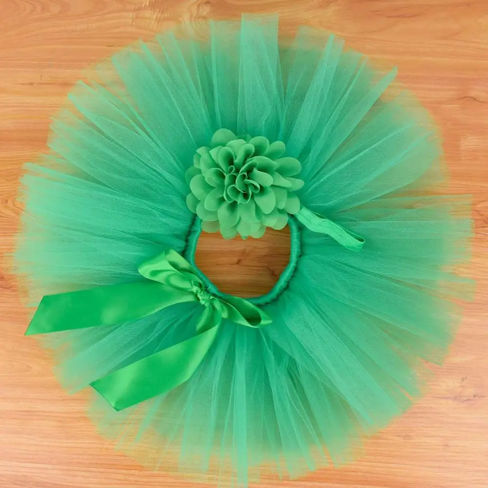 Green Baby Girls Fluffy Tutu Skirt & Headband Set Newborn Photo Prop Costume Infant Birthday Tulle Tutus Outfit  For 0-12M